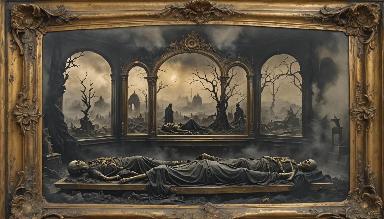 Biomechanical Corpses in Black Mist Landscape