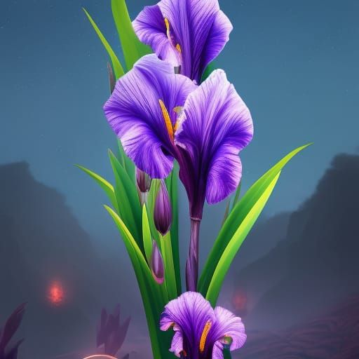 Fantastical Iris Flower in Detailed Matte Painting