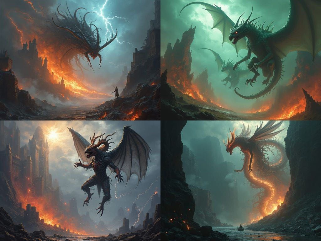 Surreal Dark Fantasy Scene with Hybrid Creatures in Cyberpun...