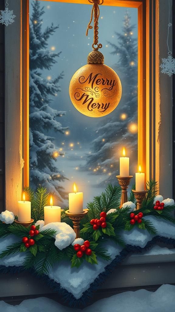 Festive Christmas Window with Candlelight Glow