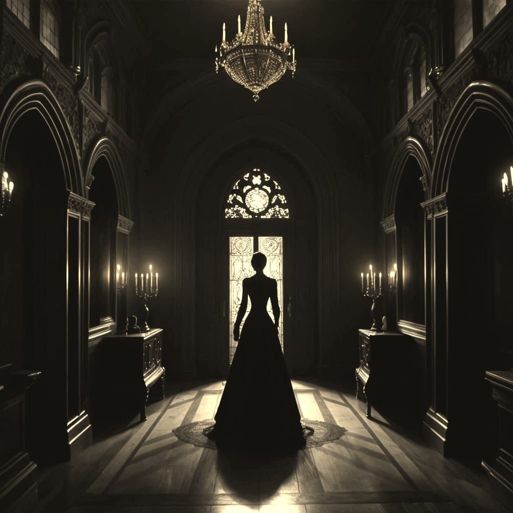 Ethereal Figure in a Haunted Gothic Mansion