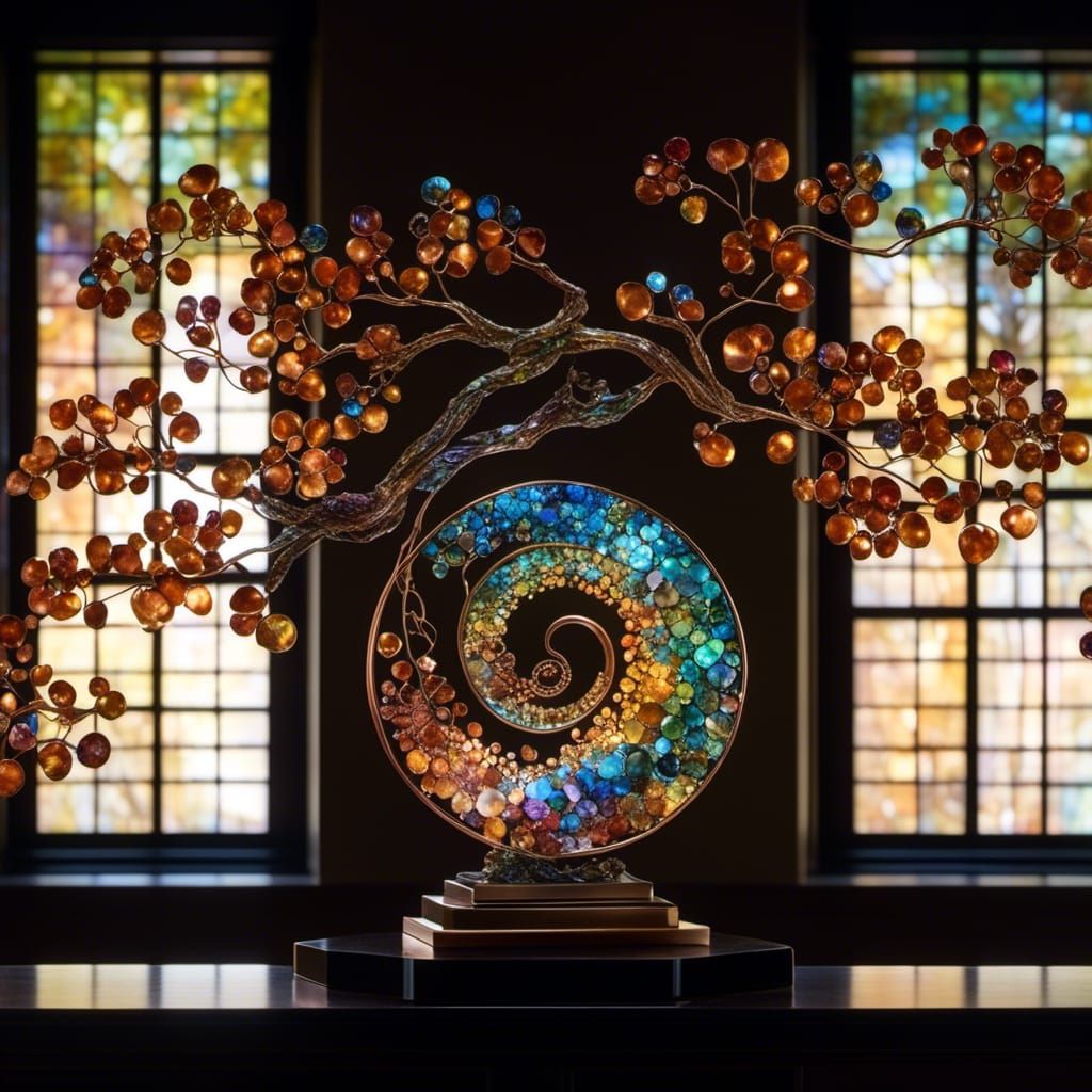 Copper and Glass Sculpture with Volumetric Lighting
