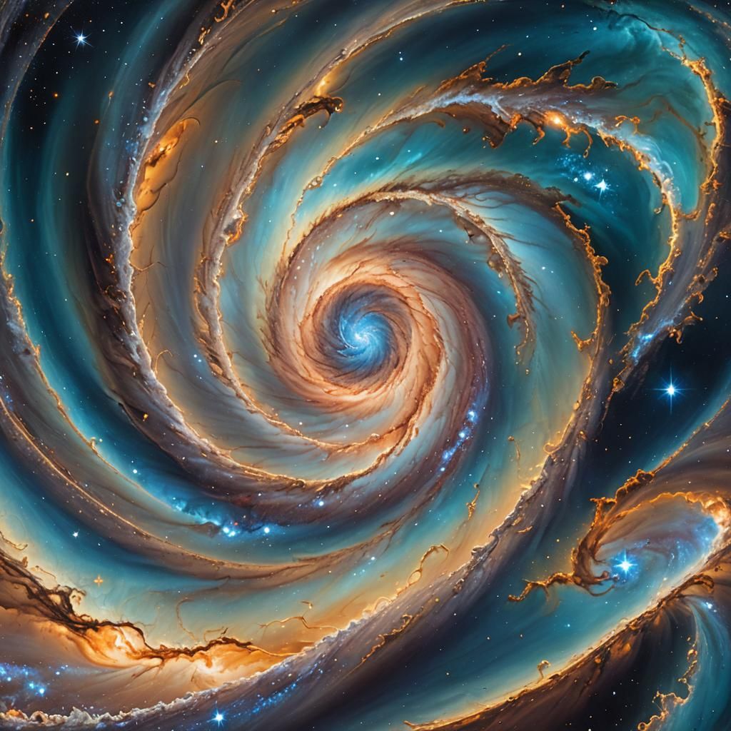 Whirlpool Galaxy in Zaffre Hues: Surrealist Oil Painting