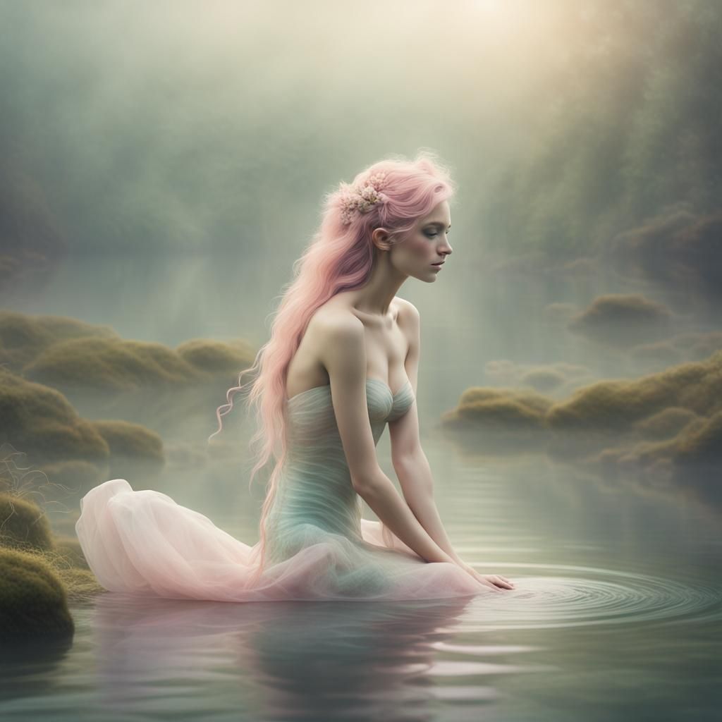 Surreal American Mermaid Portrait in Dreamy, Ethereal Landsc...