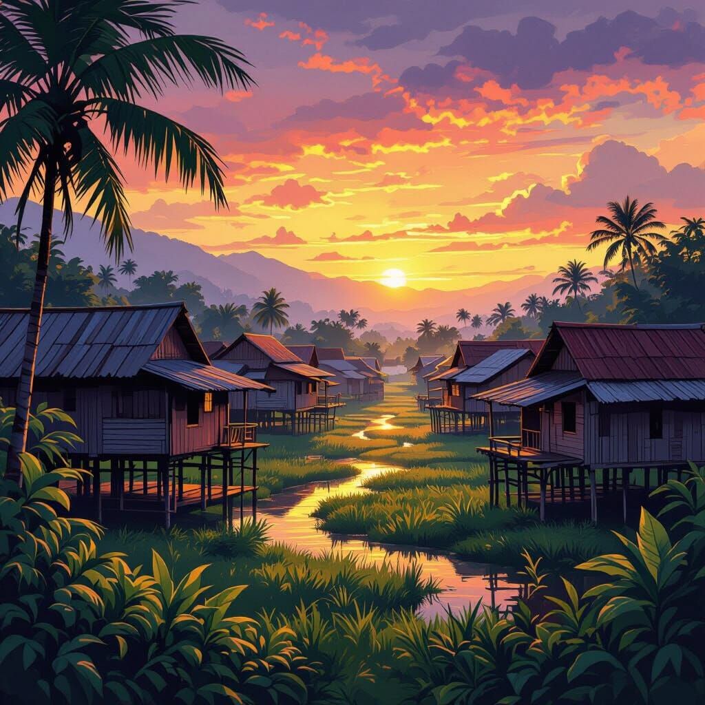 Malaysian Kampung Sunset in Hilda Carline & J.M.W. Turner St...