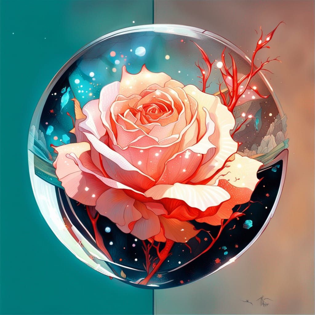 Glowing Crystal Ice Rose in Glass Ball