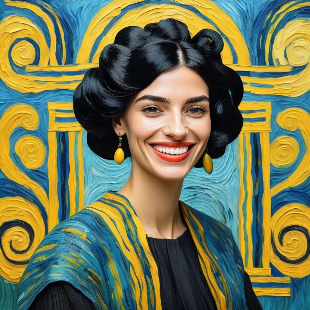 Smiling Italian Woman in Surrealist Van Gogh Style