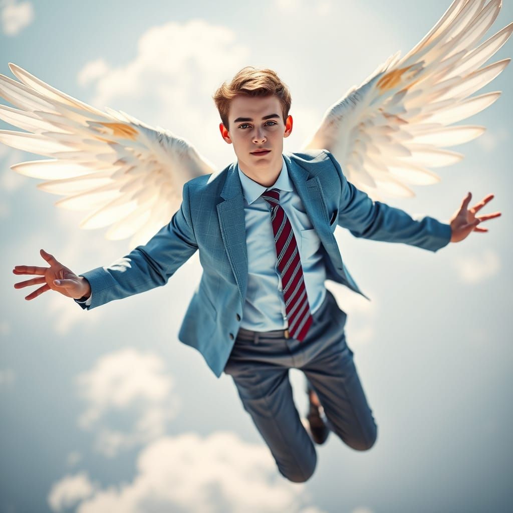 Ethereal Angel Soars Through the Sky in Cinematic Film Still...