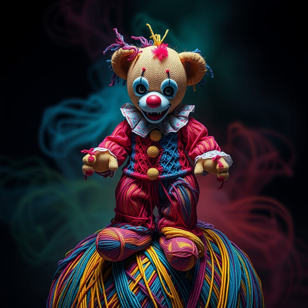 Scary String Teddy Clown in Fantasy Art Style