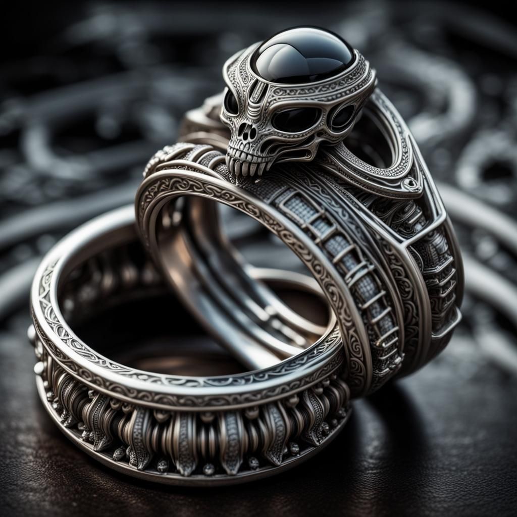 HR Giger Wedding Rings: Intricate Hyperrealistic Design