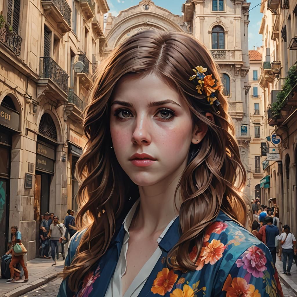 Anna Kendrick Portrait in Lisbon, Detailed Art Style