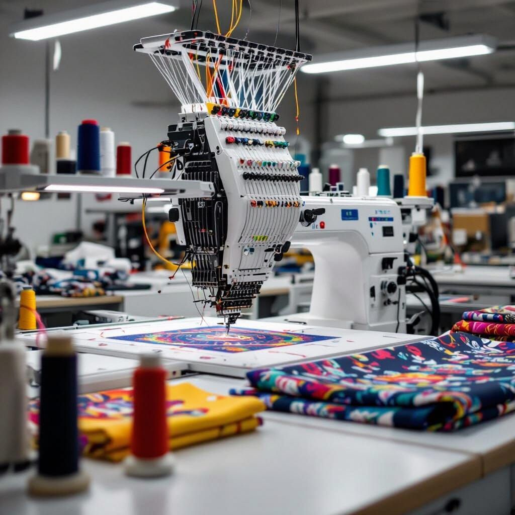 Embroidery Machine in Futuristic Minimalist Workshop