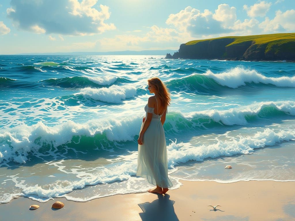 Impressionistic Seascape with Woman on Shore