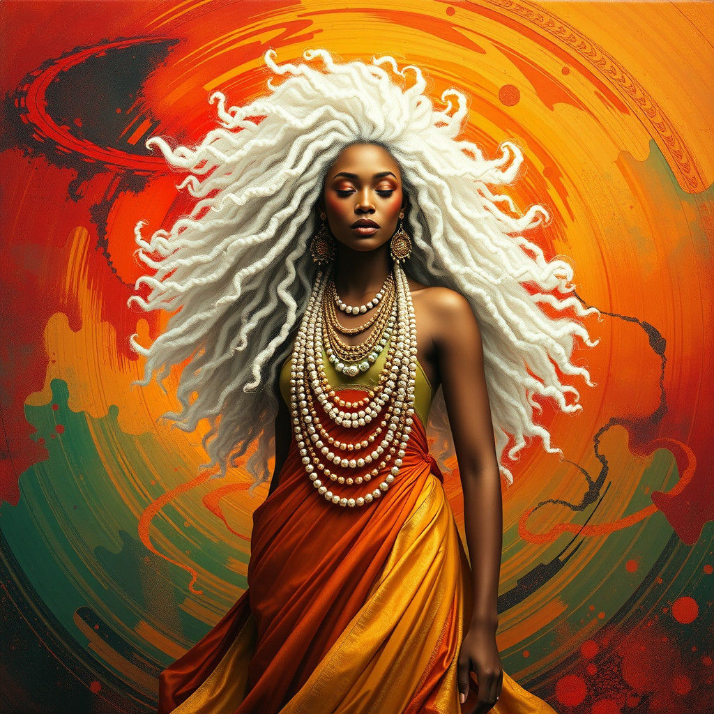 Majestic Goddess in Abstract Vinyl Landscape