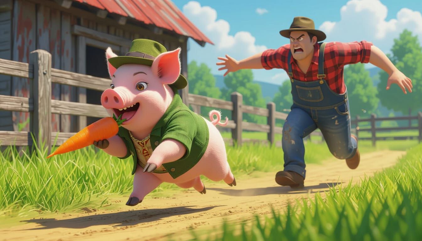 Pig Chase: Joyful Mischief in Anime Style