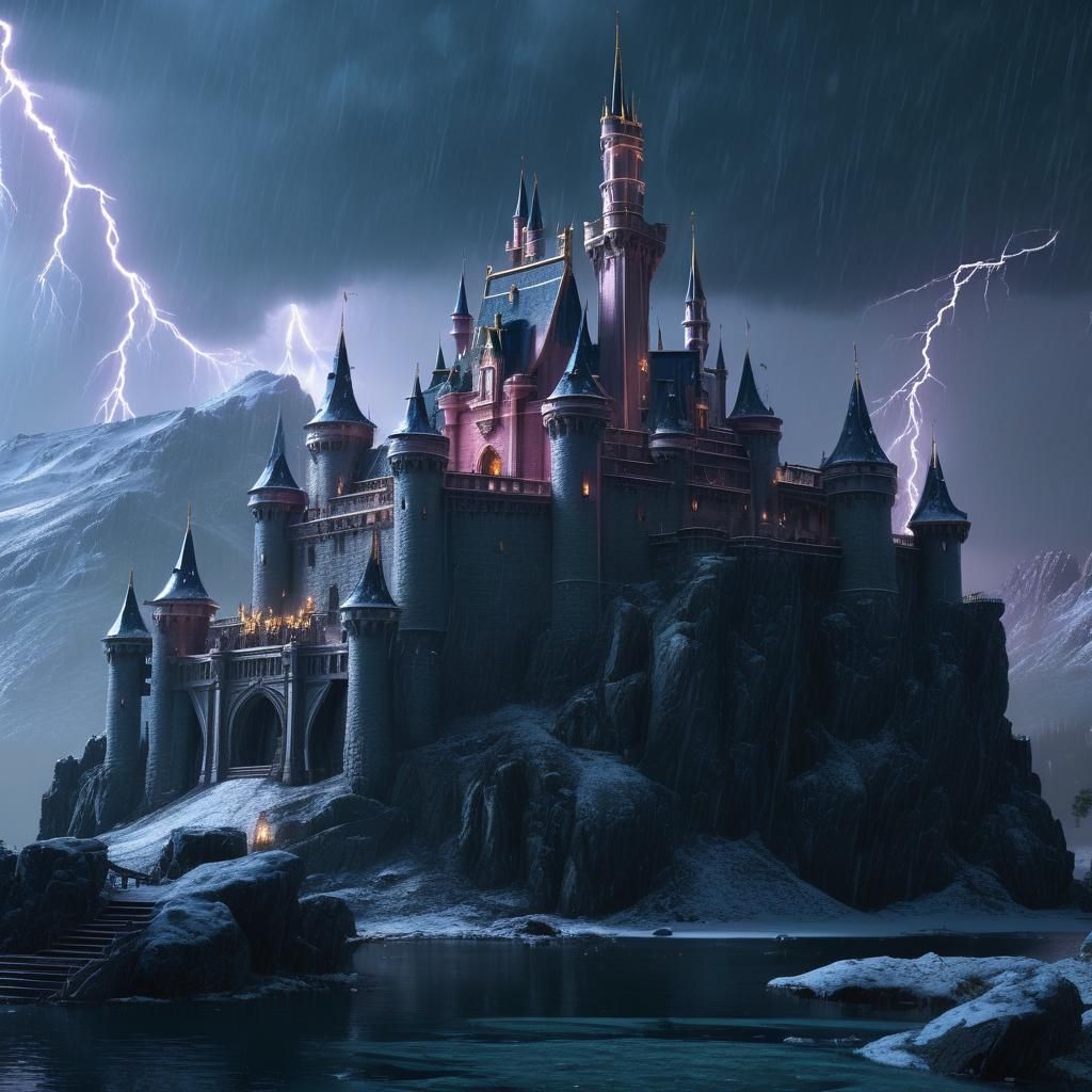 Fantasy Castle in Snowfall: A Cinematic Masterpiece