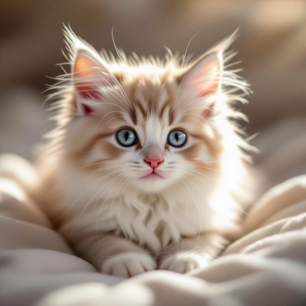 Adorable Ragdoll Kitten Portrait in Soft Sunlight