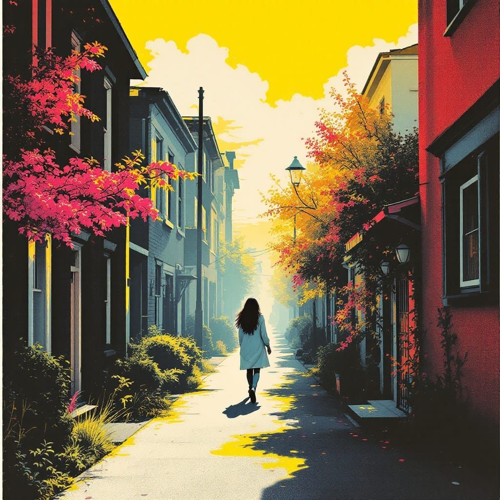 Risograph Style Street Scene with Vibrant Colors