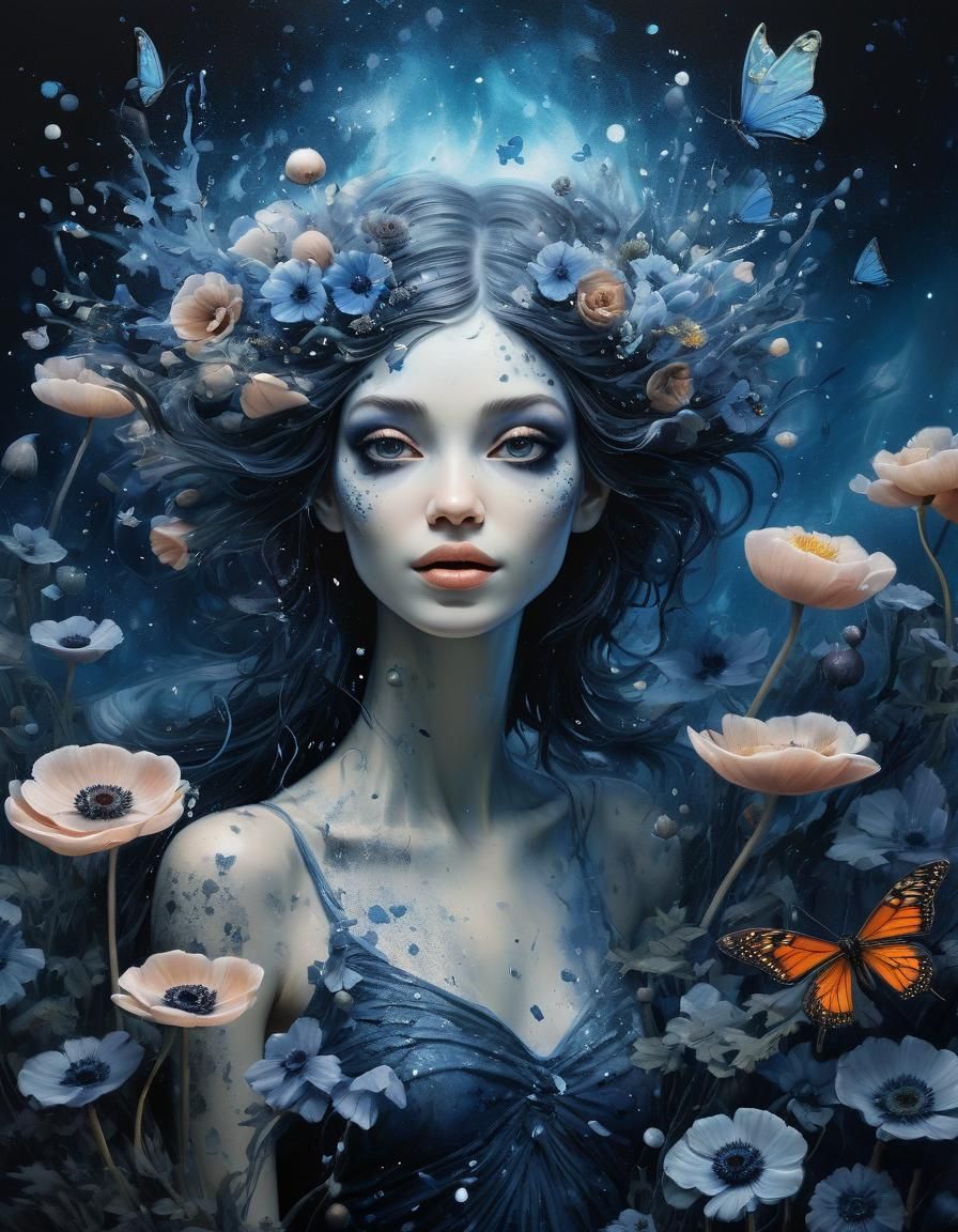 Fairy Witch with Bioluminescent Anemones: Surrealist Masterp...