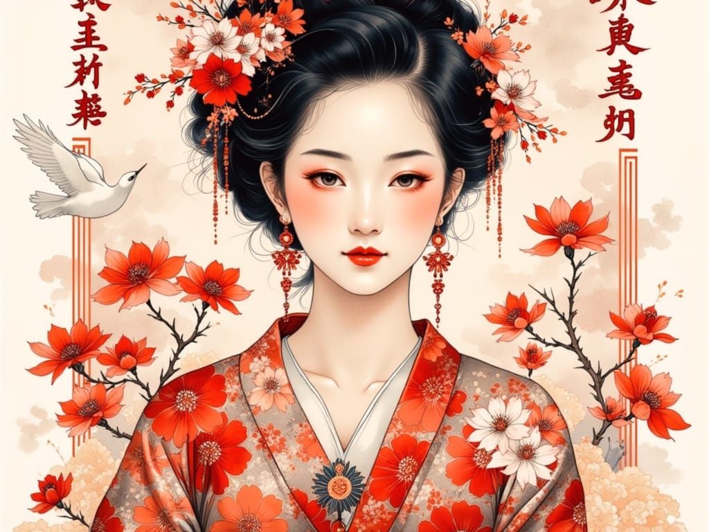 Ethereal Japanese Beauty in Traditional Attire