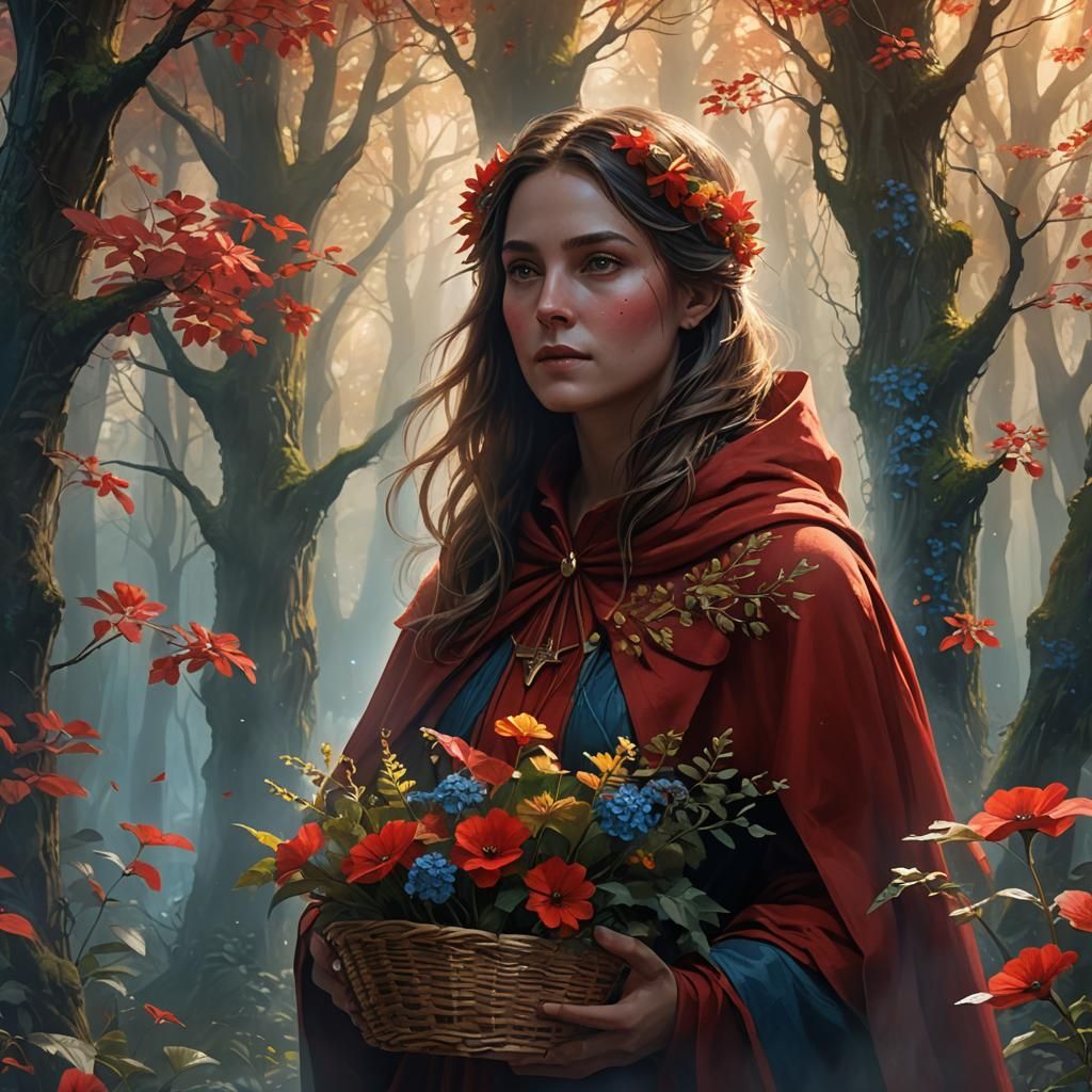 Girl in Red Cape in Enchanted Forest Concept Art