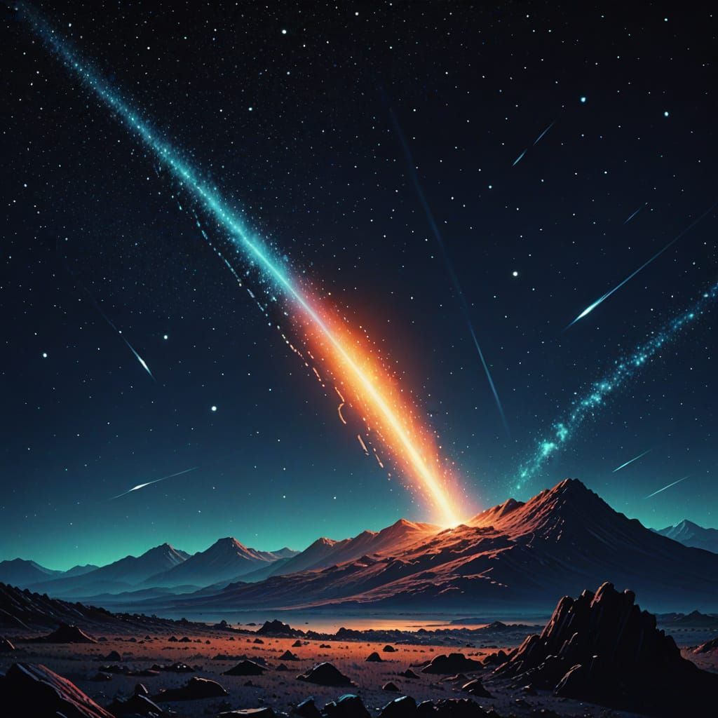 Comet in Starry Sky: 1980s Sci-Fi Art