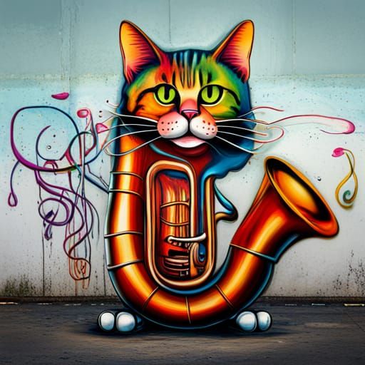 Tuba Cat in Graffiti Splash Art Style