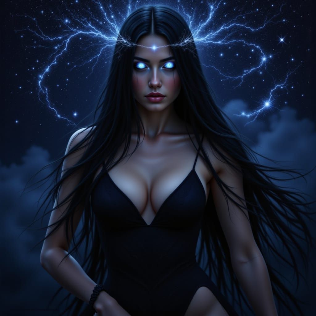 Goddess of Night: Shadow and Stars Digital Painting