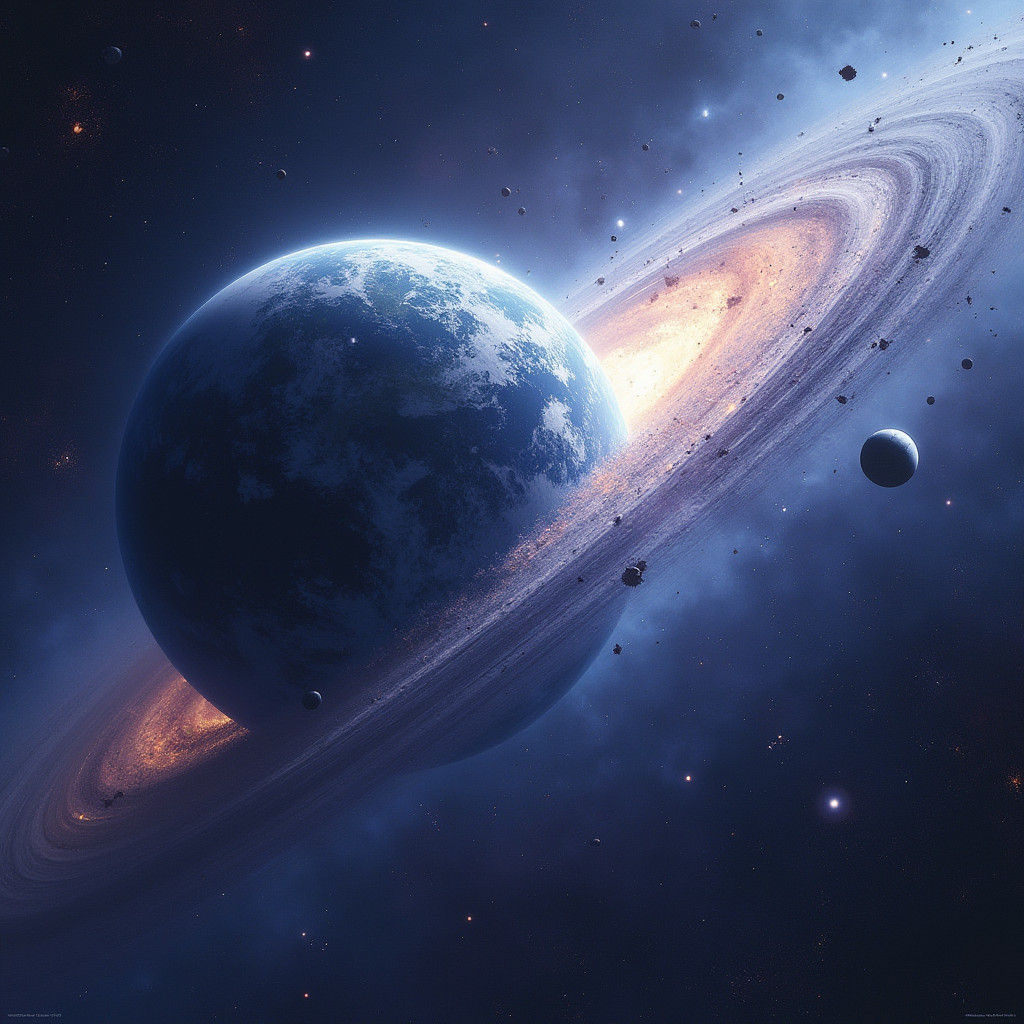 Earth and Moon Collision in Futuristic Space Art