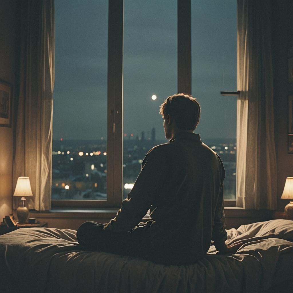 Wearied Figure in Shadows: A Cinematic Still