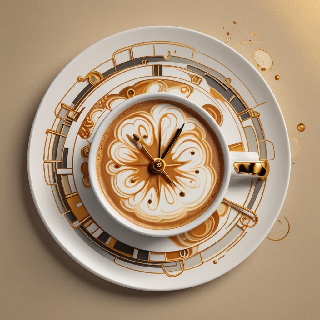 Pop Art Latte with Clock in Bauhaus Style