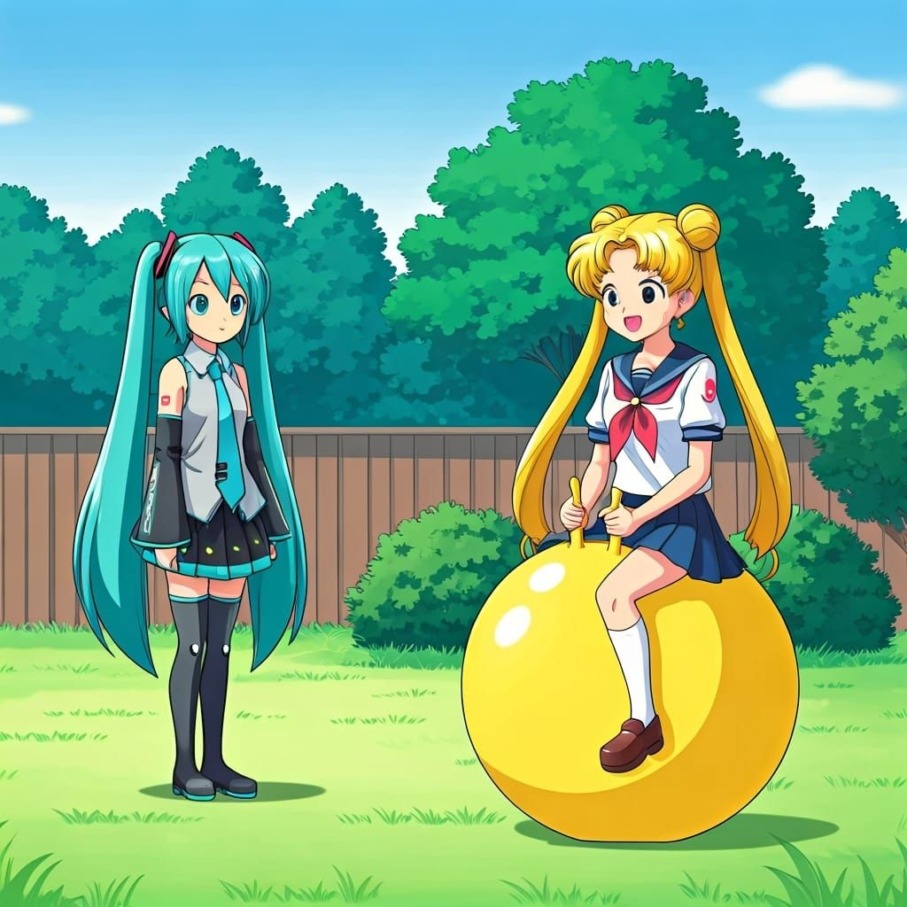Hatsune Miku and Usagi: Ghibli Backyard Scene