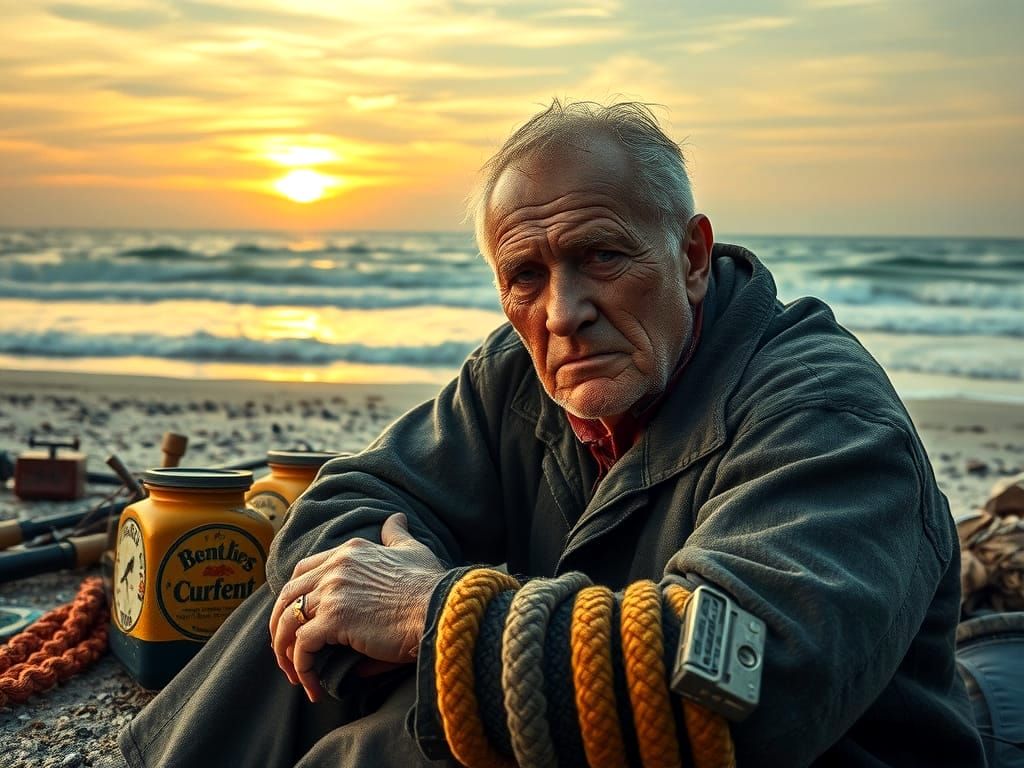 A Tired Fisherman's Solace by the Shore