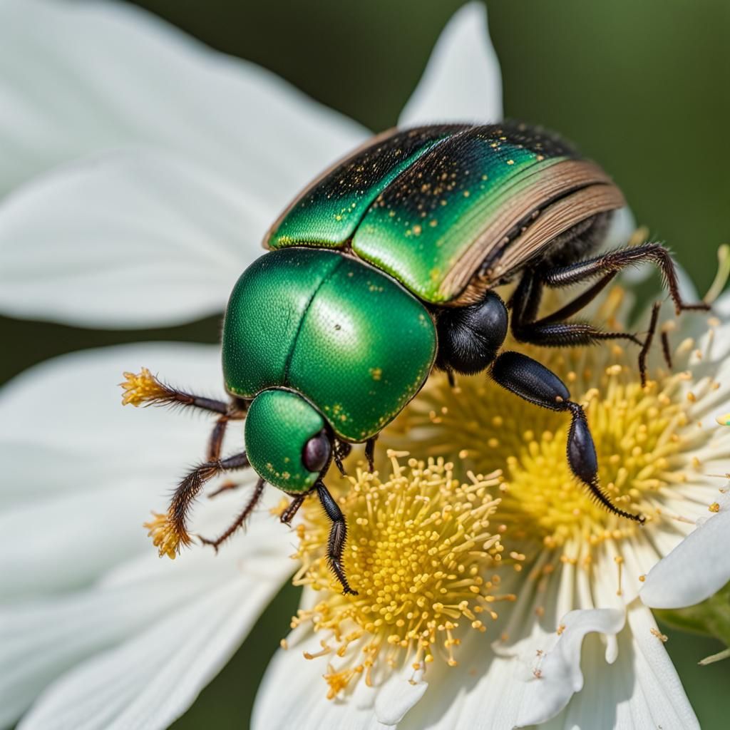 Rose Chafer on Pollen-Laden Flower in 8k