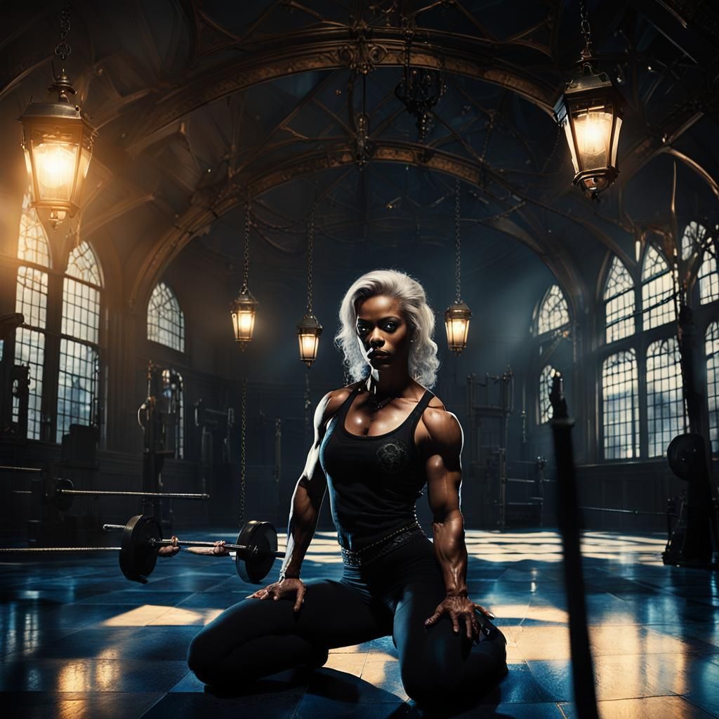 Vampire Bodybuilder in Gothic Gym, Dark Fantasy Art