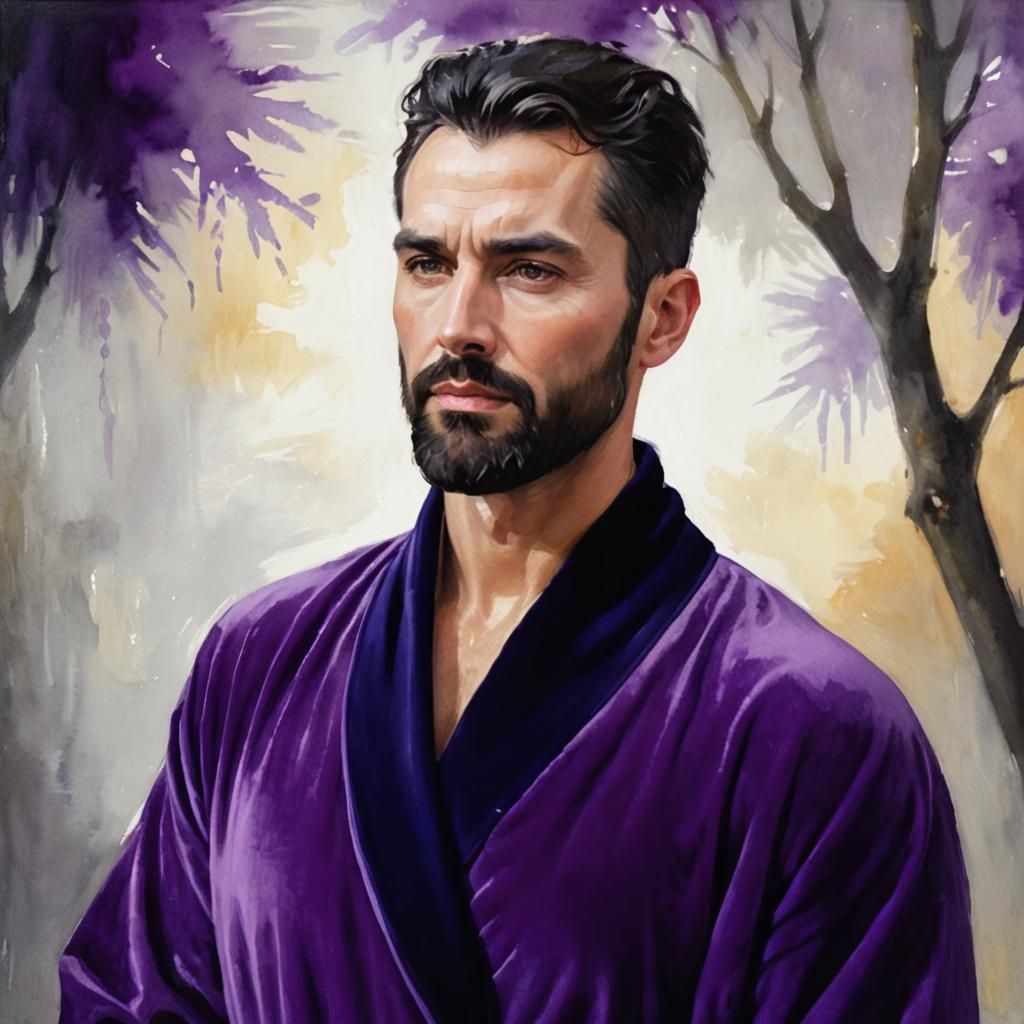 Moody Portrait of Bearded Man in Dark Impressionism Style