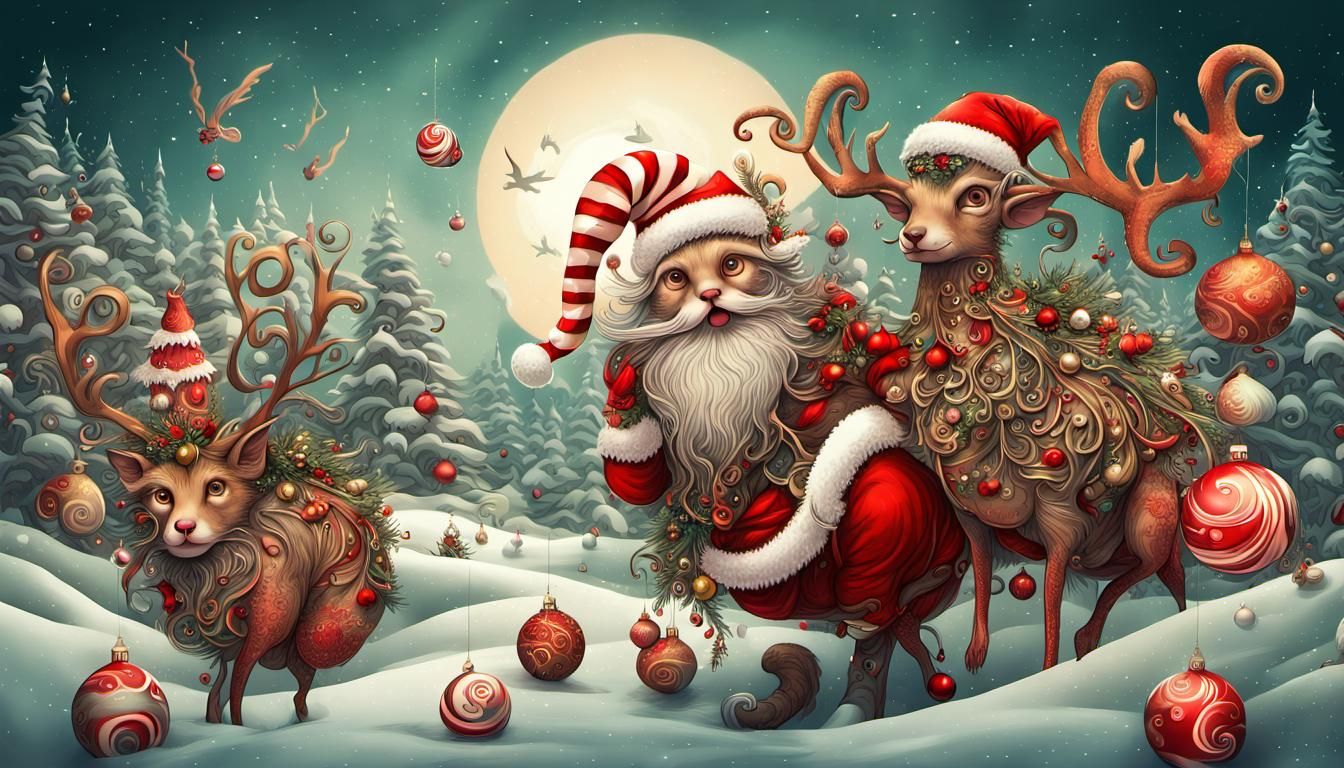 Whimsical Christmas Scene in Surreal Digital Art
