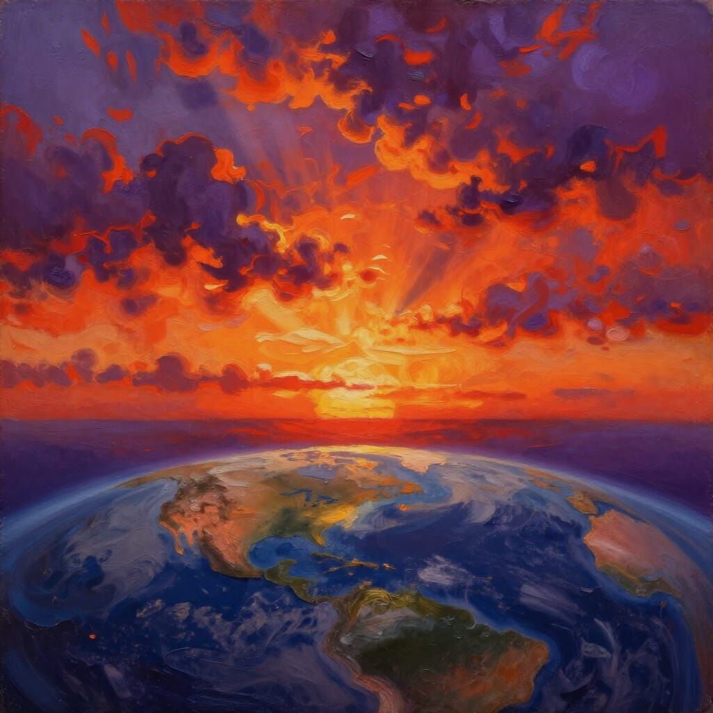 Surreal Melting Sunset Sky as Impasto Oil Painting
