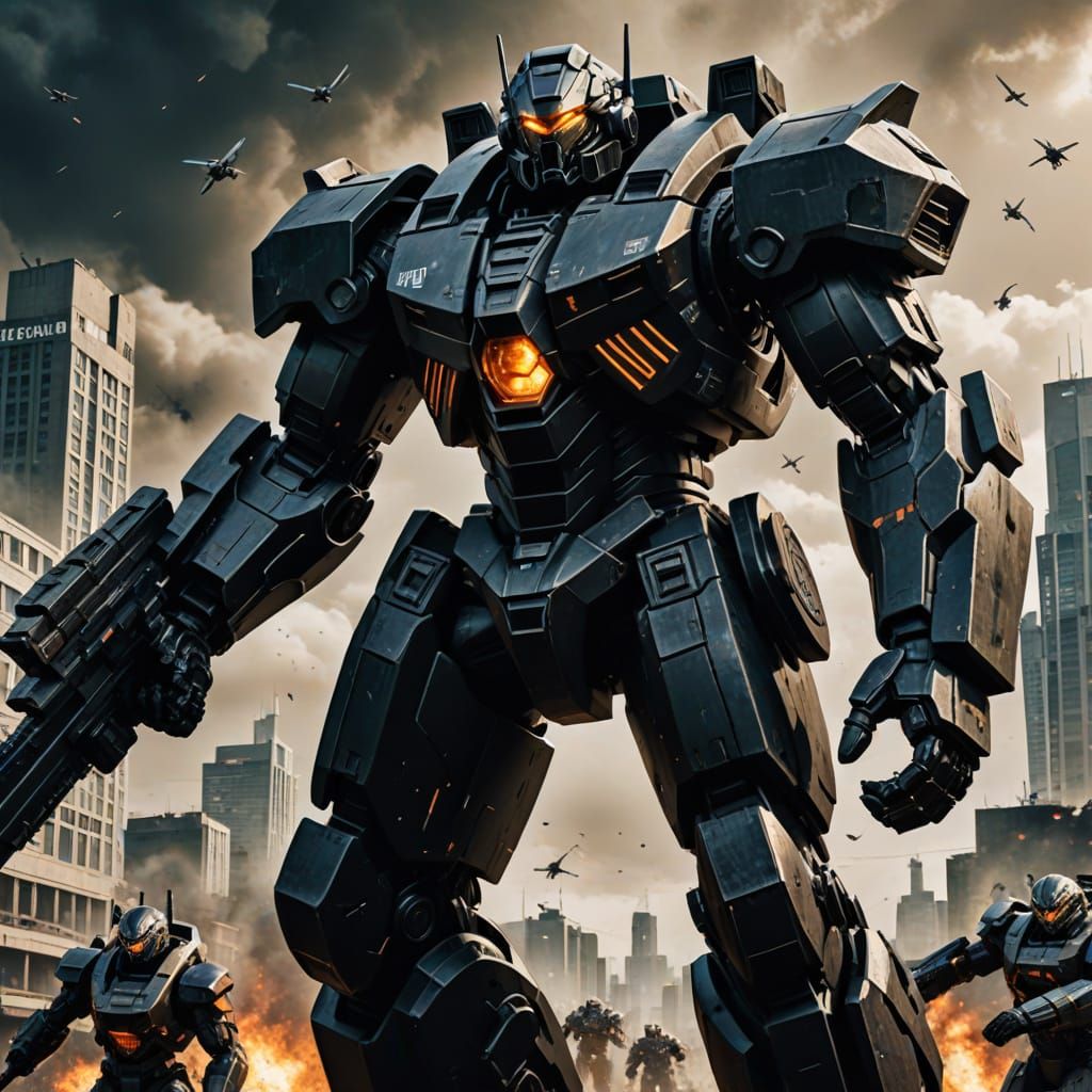 Giant Robot in a Dark Urban Aesthetic