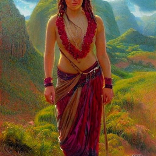 Ruby Goddess of Dawn in Oil Painting Style