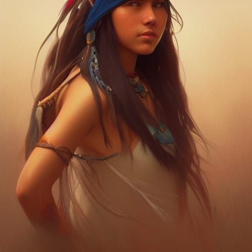 Native American Woman Portrait in Hyperdetailed Style