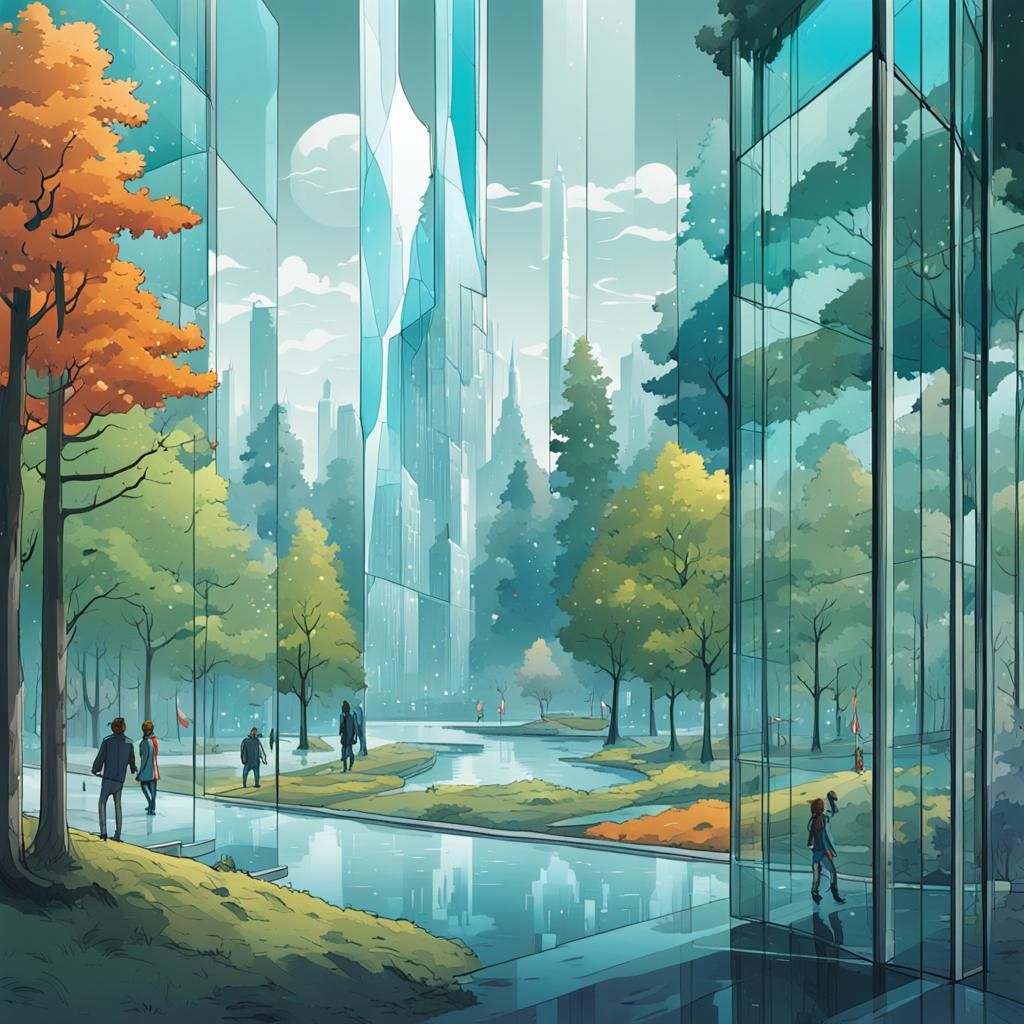 Futuristic Glass Portal to a Dreamlike Forest