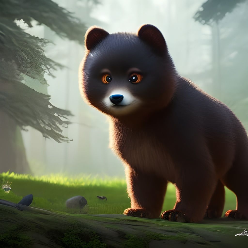 Adorable Crystalline Bear Cub in Detailed Digital Art