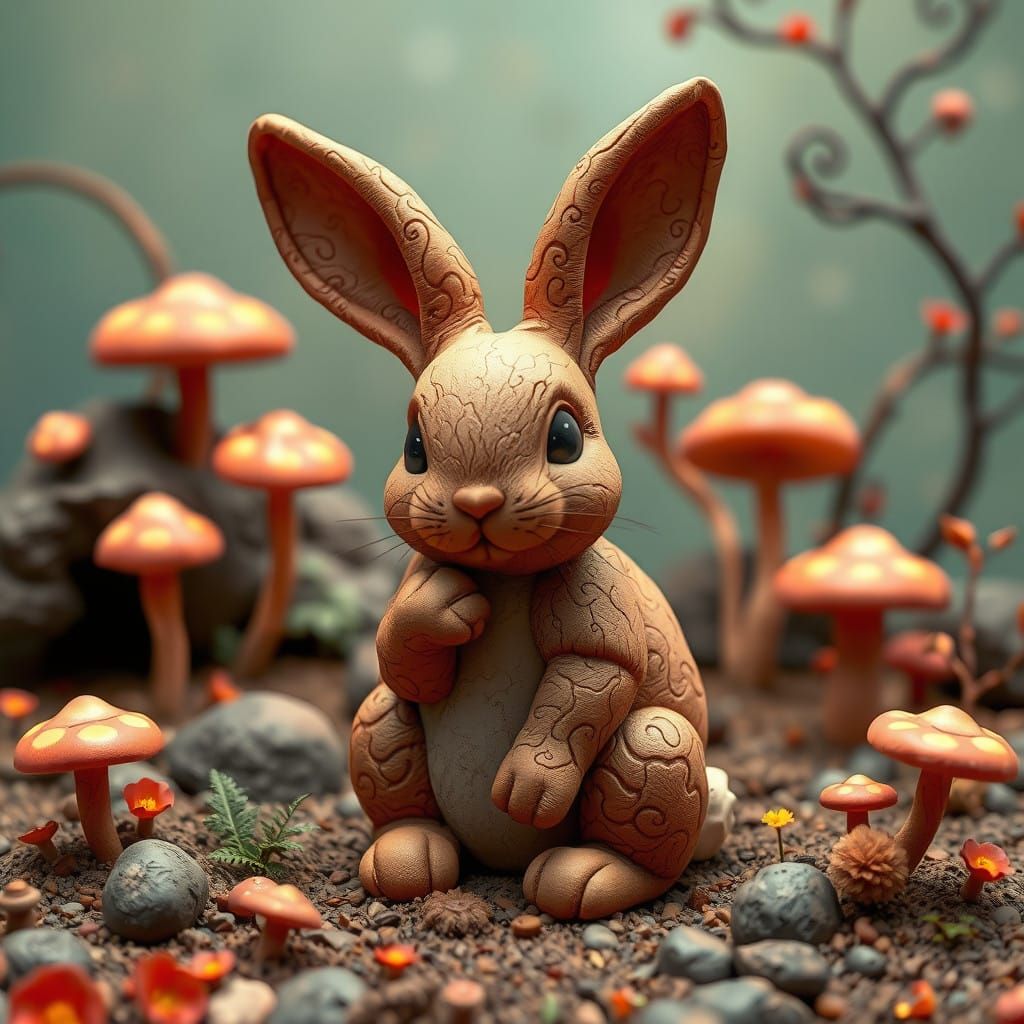 Whimsical Anime Clay Sculpture in Fantasy Environment
