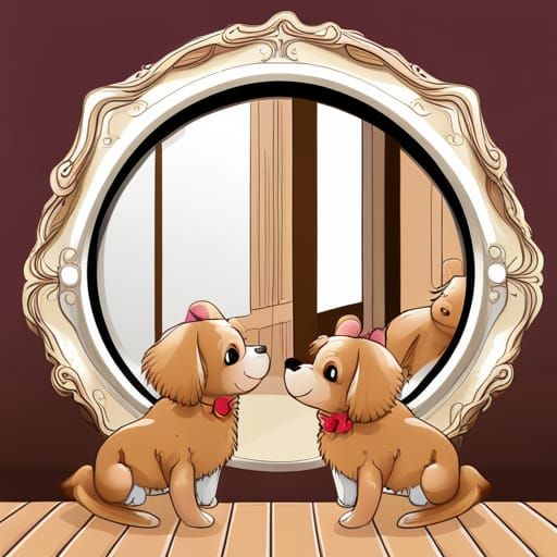 Puppies See Horses in Mirror