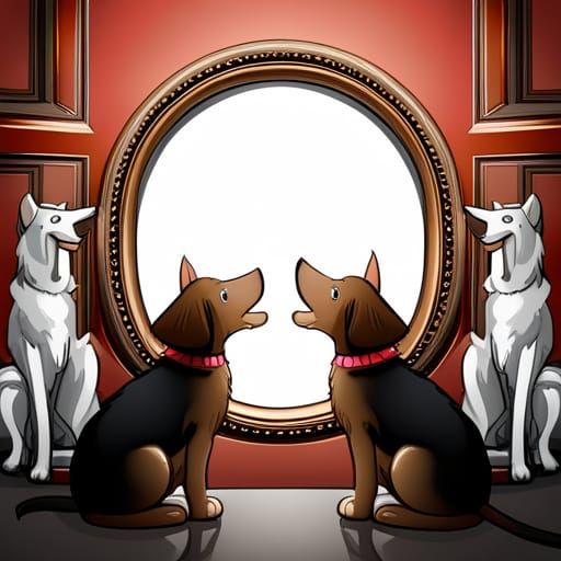 Puppies See Horses in Mirror: Whimsical AI Art