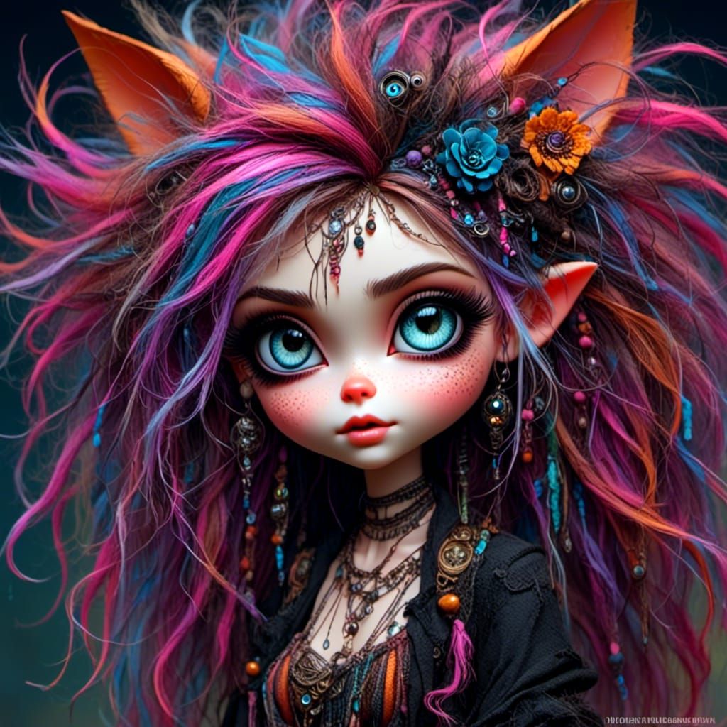 Adorable Punky Kitten Pixie in Boho Style