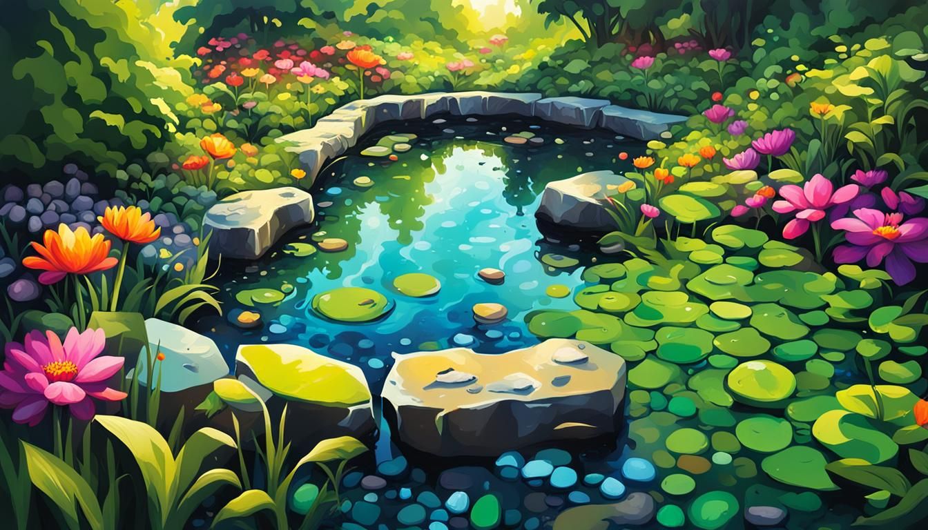 Colorful Garden Pond in Graffiti Art Style