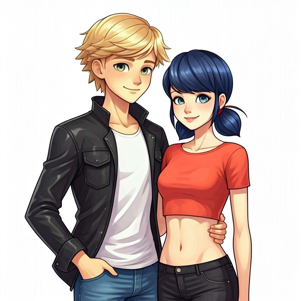 Chic Couple Embrace in Watercolor Manga Style