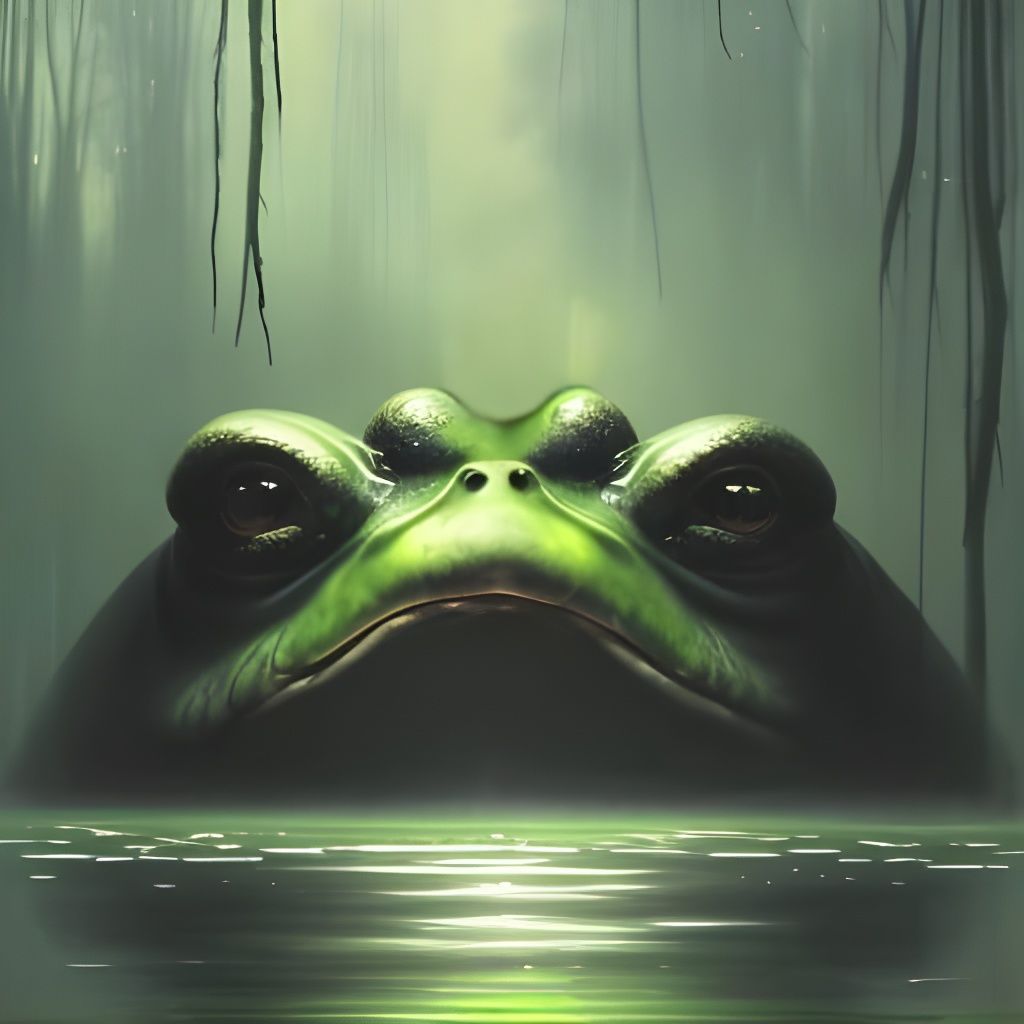 Terrifying Monster Bullfrog in Deep Swamp, Horror Illustrati...